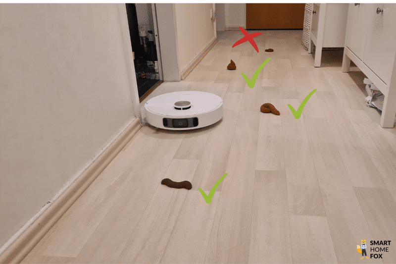 На фото отмечено, какие экскременты животных робот-пылесос Dreame обнаружил и объехал во время теста.